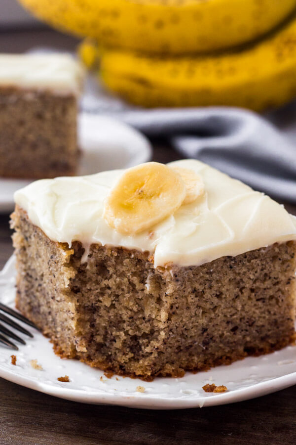 The Best Banana Cake - moist, tender, filled with banana bread flaor and topped with cream cheese frosting