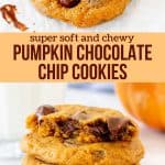 2 photos of pumpkin chocolate chip cookies