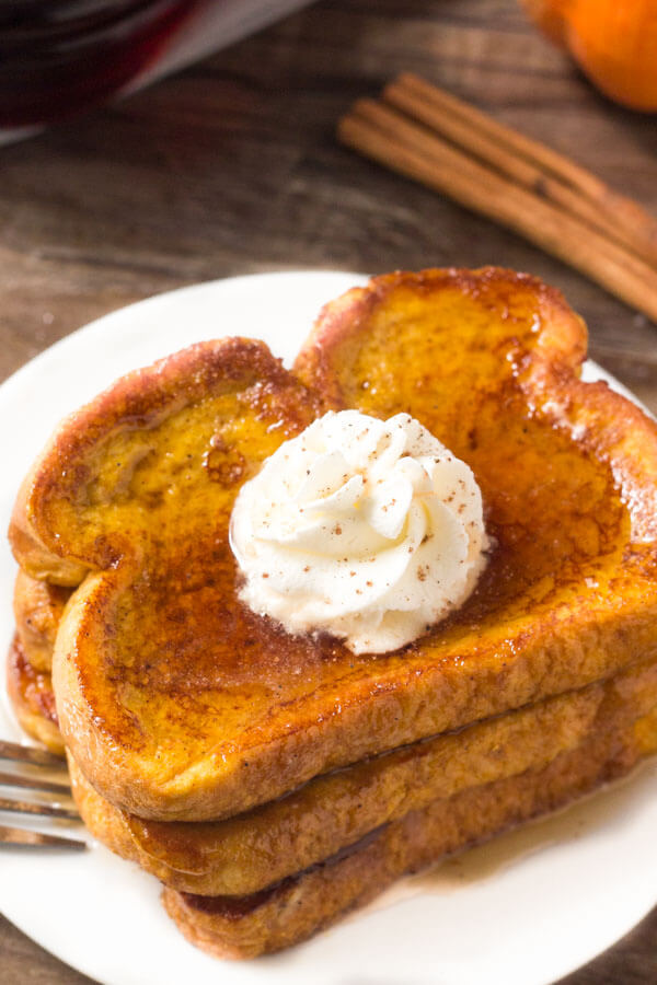 Extra fluffy pumpkin french toast has a hint of pumpkin spice & is perfect for fall.