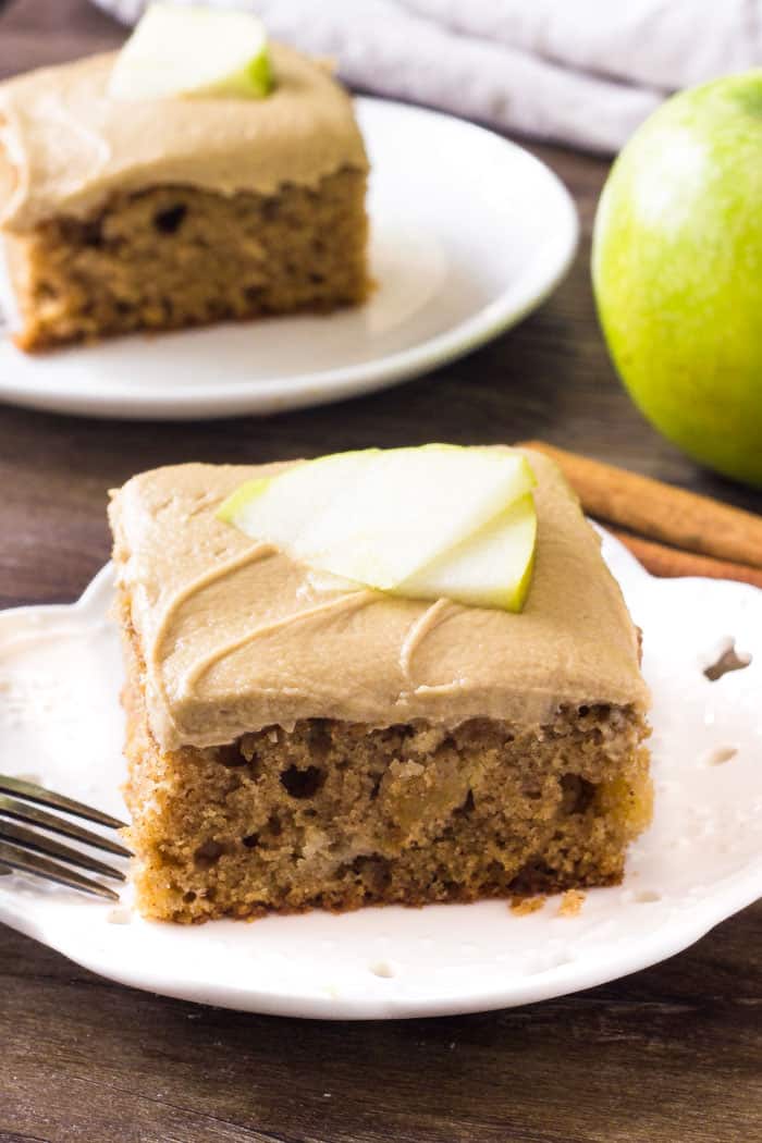 Apple cinnamon cake is moist & flavorful. Then it's topped with caramel frosting.