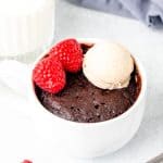 Chocolate mug cake with a scoop of ice cream
