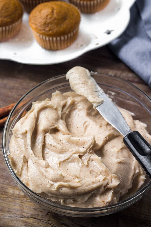 Cinnamon cream cheese frosting is extra fluffy and filled with cinnamon. 