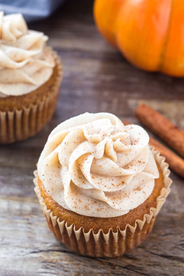 Pumpkin Cupcake Recipe - these are so moist, rise beautifully, and are filled with pumpkin spice. 