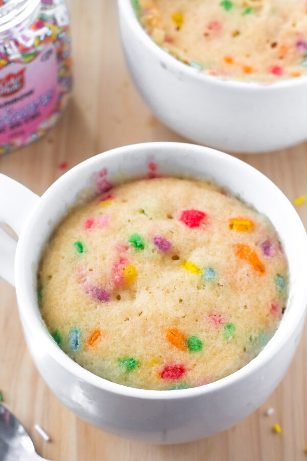 Moist vanilla mug cake is made in the microwave and ready in under 5 minutes