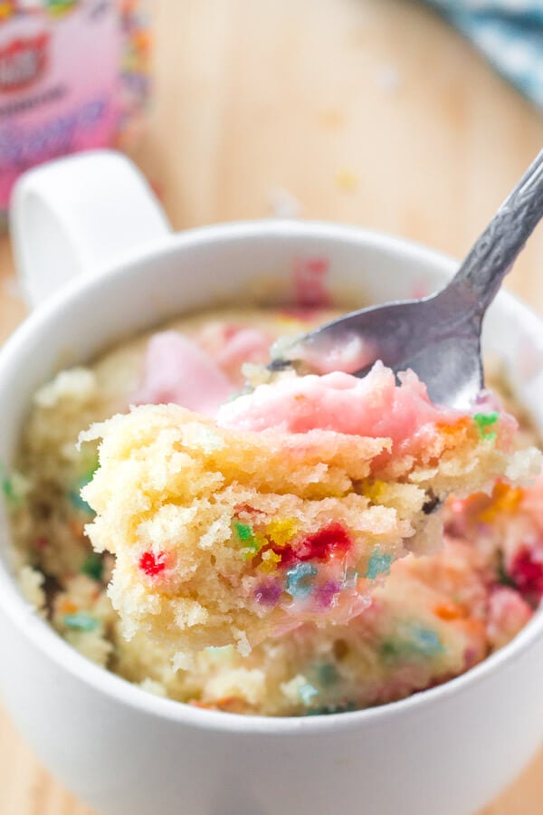 This easy vanilla mug cake is made in the microwave and ready in minutes! It's moist, with a delicious vanilla flavor and tons of sprinkles. 
