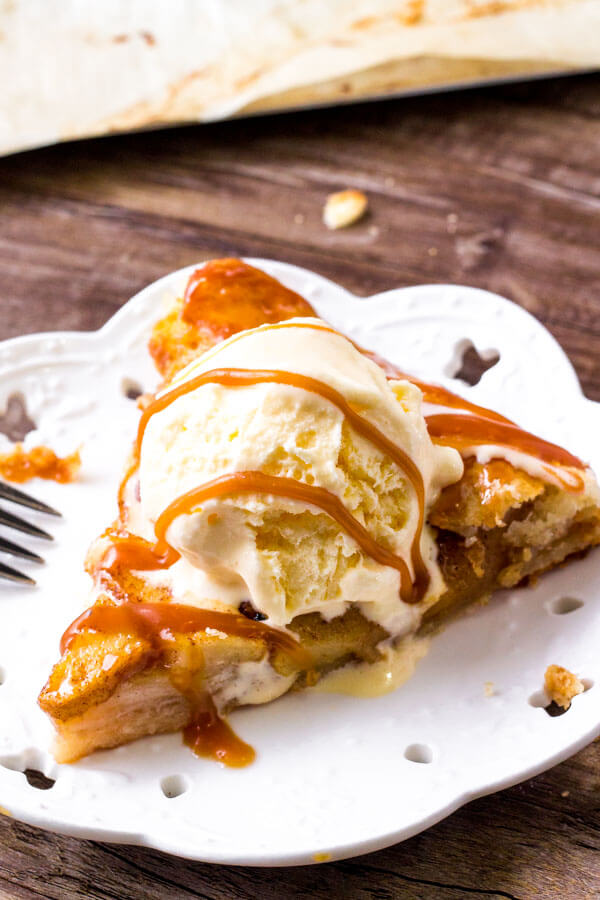 A slice of caramel apple galette with vanilla ice cream makes for the ultimate apple dessert. 