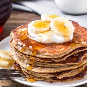 These 10 Minute Peanut Butter Banana Pancakes are the perfect, easy pancake recipe. Only 4 ingredients and so delicious