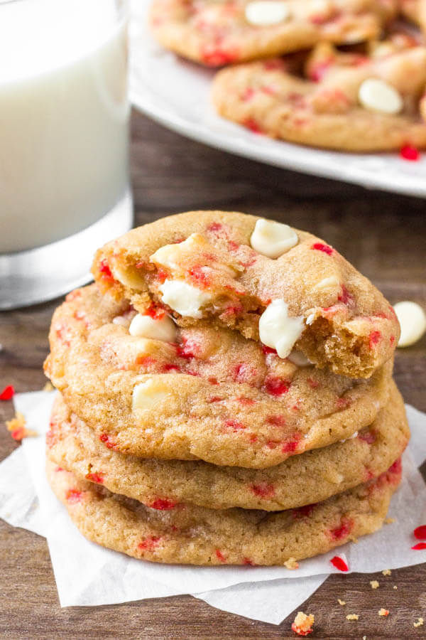 These peppermint white chocolate cookies are soft, chewy & filled with crushed candy canes. Perfect for Christmas