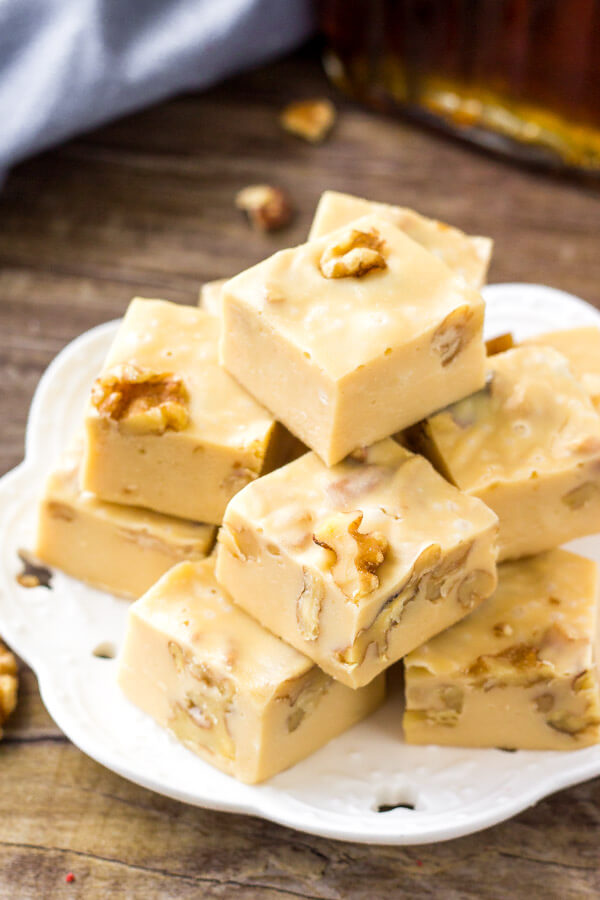 A plate of maple walnut fudge is the perfect easy Christmas candy recipe. 