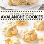 These easy no-bake avalanche cookies are crispy, crunchy, a little gooey, and filled with peanut butter and white chocolate. They're made with only 4 ingredients and are seriously addictive. #nobake #avalanchecookies #nobakecookies #peanutbutter #marshmallows #ricekrispies