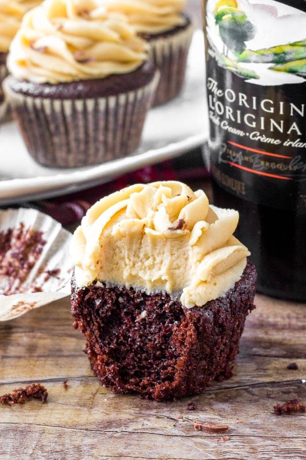 Baileys Chocolate Cupcakes have a fudgy, moist texture and Irish cream frosting. 