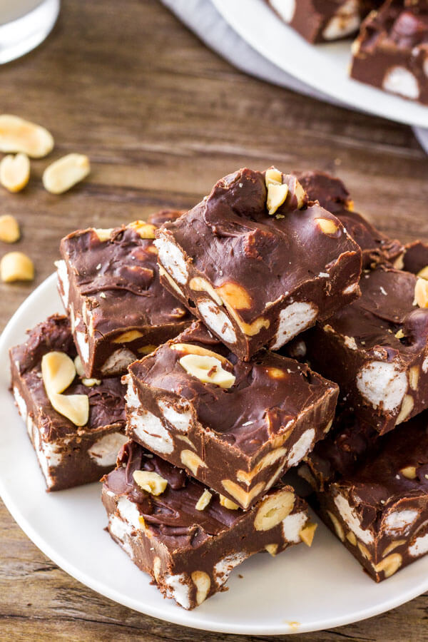 A plate of rocky road fudge - made with only 4 ingredients. 