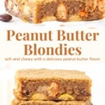 These peanut butter blondies are soft and chewy with a delicious peanut butter flavor and tons of Reese's Pieces and chocolate chips. A quick, easy, one-bowl, no mixer recipe. #peanutbutterblondies #peanutbutter #reesespieces #blondies #recipe from Just So Tasty