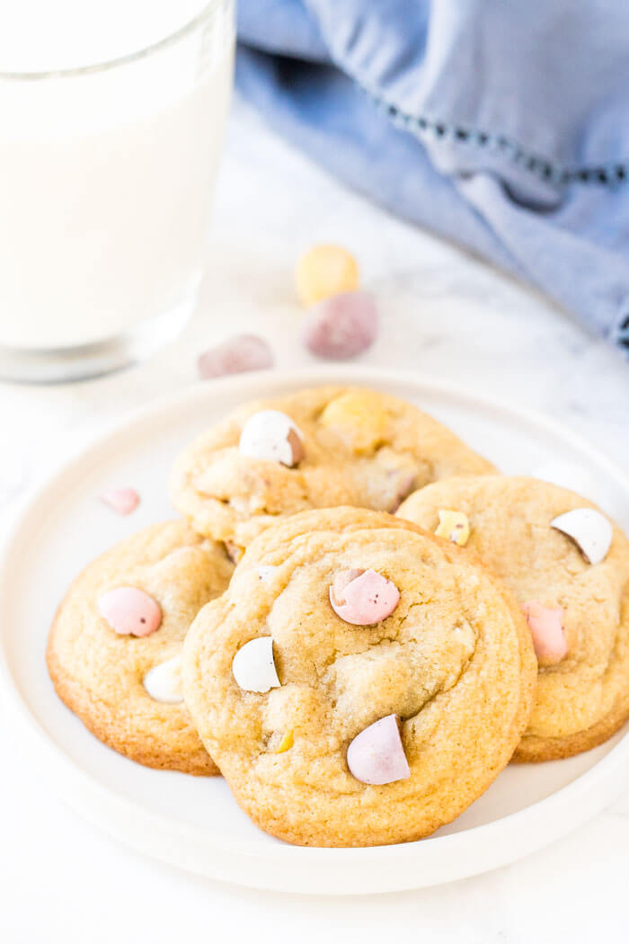 These Mini Egg Cookies are soft, chewy and perfect for Easter! Kids and adults alike will love this easy cookie recipe filled with Easter candies.