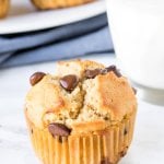 Easy peanut butter muffins have a delicious peanut butter flavor, moist texture, and are filled with chocolate chips. Make them for breakfast or a snack - they're the perfect way to get your peanut butter fix.