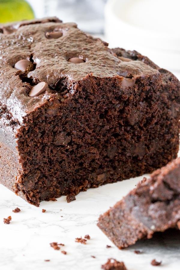 Chocolate zucchini bread that’s incredibly moist, not too sweet, and packed with chocolate chips. The grated zucchini dissolves as it bakes - leaving you with a delicious chocolate loaf that's deliciously tender.