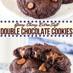 Double chocolate chip cookies are extra soft and oozing with chocolate chips. These cookies are thick, chewy, gooey and taste somewhere in between a brownie and a cookie. #doublechocolate #chocolatechip #cookies #easy #gooey #soft #chewy #doublechocolatechipcookies #fromscratch