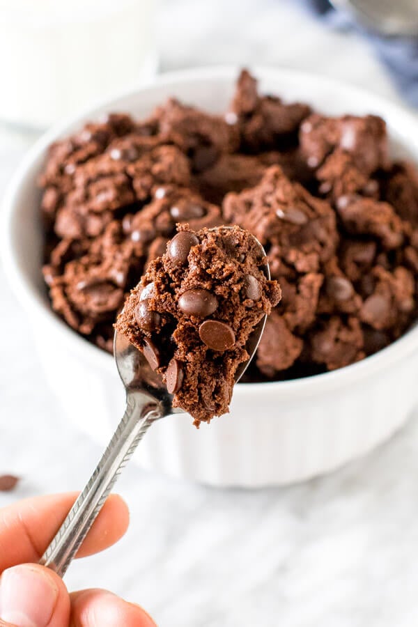 A spoonful of edible chocolate cookie dough