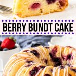 This berry bundt cake is buttery, tender and filled with juicy berries in every bite. It's not too sweet and perfect for a brunch, afternoon tea, or dessert. Fill it with blueberries, strawberries, raspberries, or a combination of your favorites. #berrybundtcake #bundtcake #berries #strawberries #raspberries #blueberries #bundtcake #bundt #poundcake