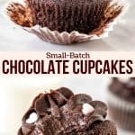 Collage of 2 photos of chocolate cupcakes