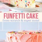 Collage of 2 photos of funfetti cake