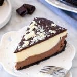 Slice of layered chocolate cheesecake
