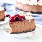 Slice of chocolate cherry cheesecake