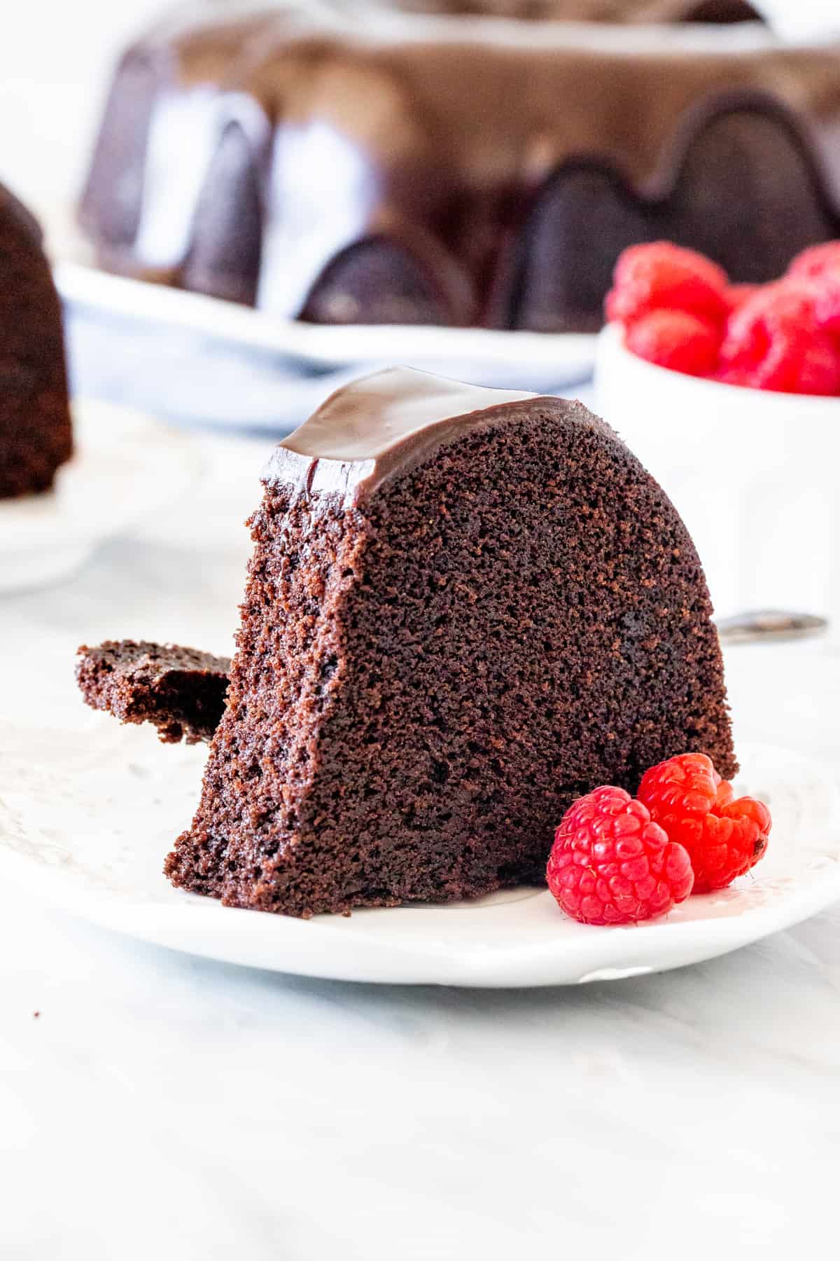 Slice of chocolate pound cake