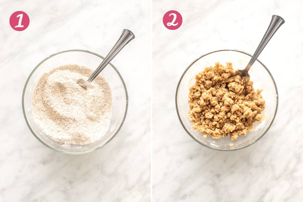2-step photos of making streusel