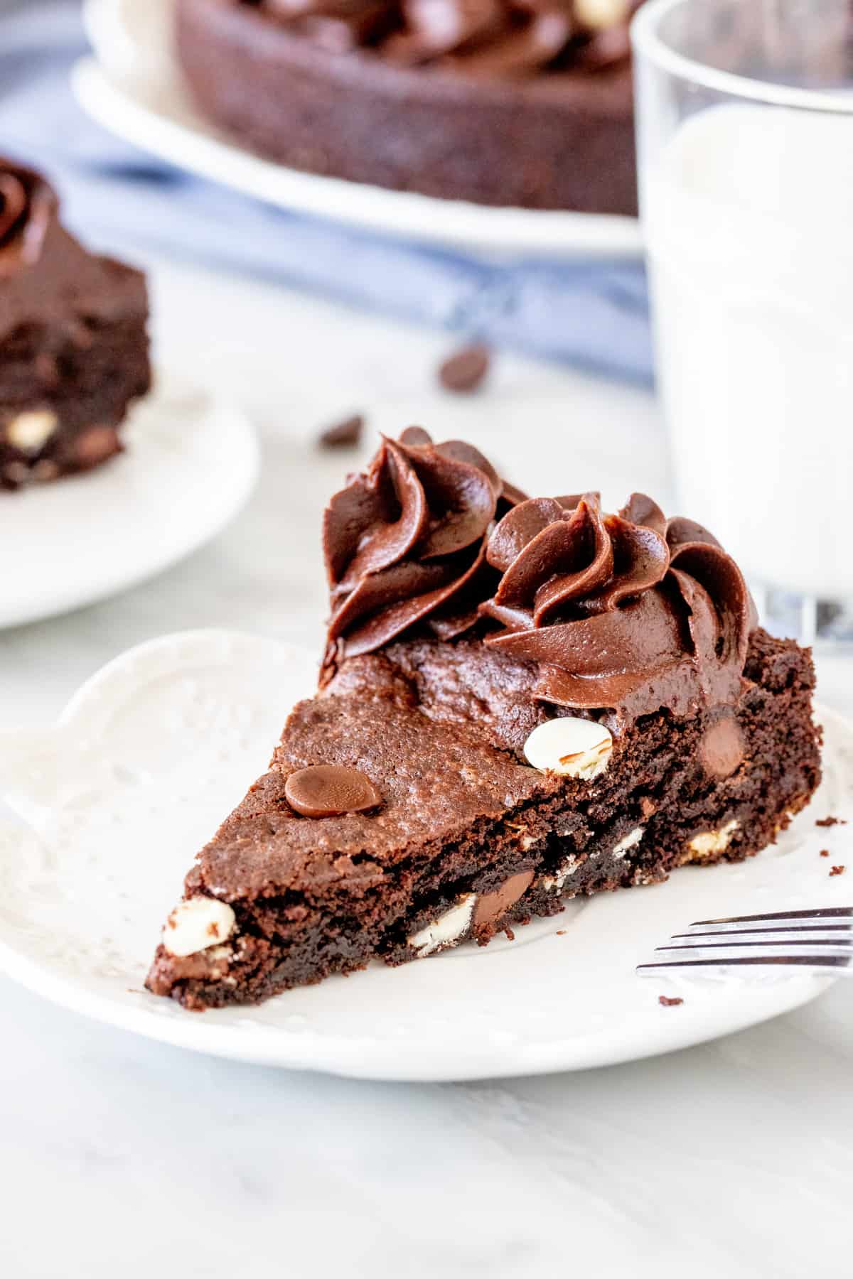 Slice of fudgy double chocolate cookie cake