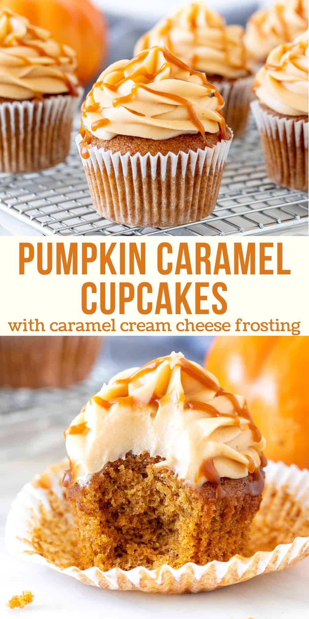 Pumpkin Cupcakes with Caramel Cream Cheese Frosting - Just so Tasty