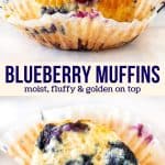 Collage of 2 photos of blueberry muffins