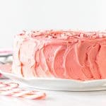 2-layer round candy cane cake with peppermint frosting
