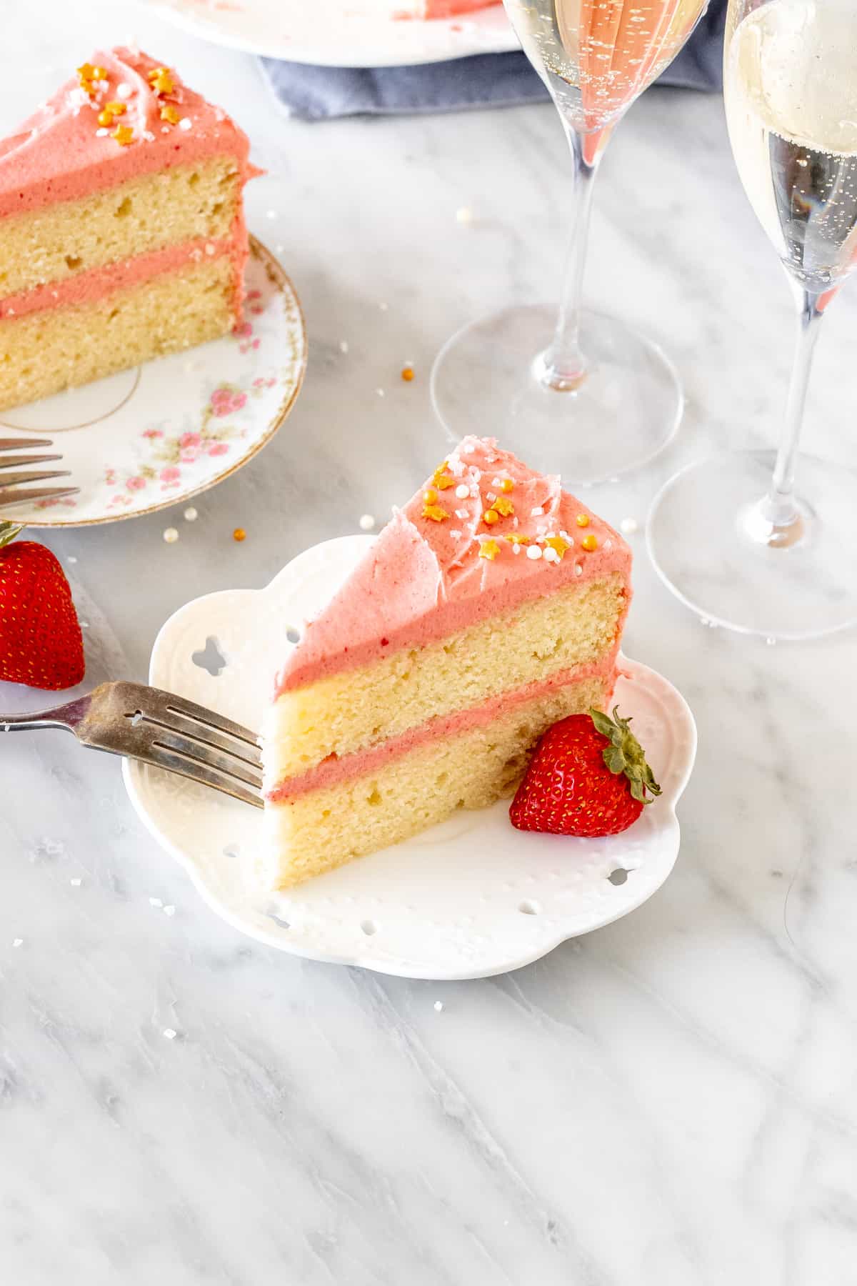 2 slices of strawberry champagne cake