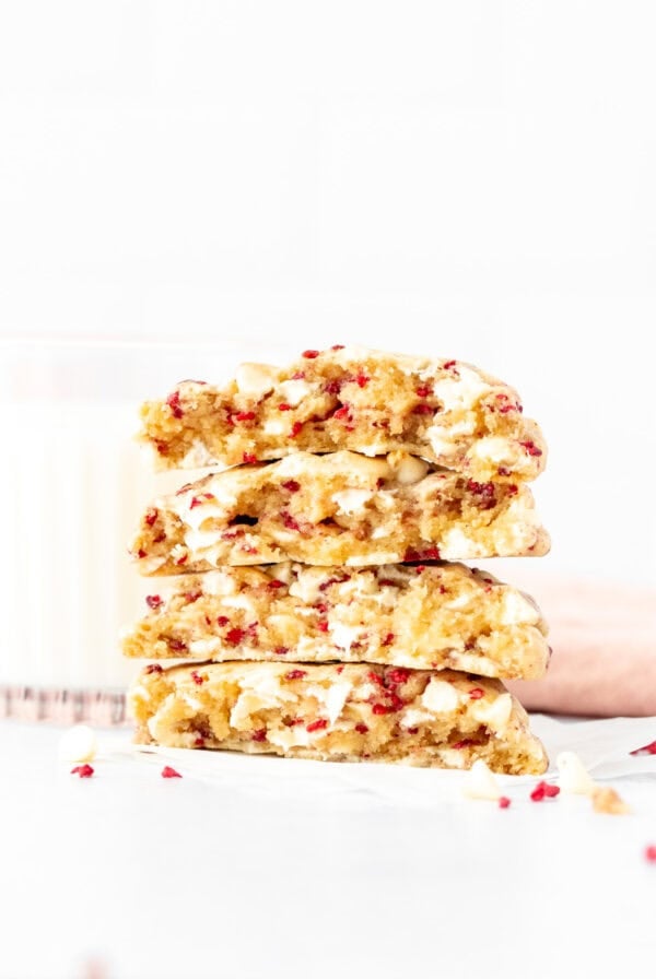 Stack of white chocolate raspberry cookies