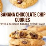 2 photos of banana chocolate chip cookies