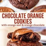 Collage of 2 photos of chocolate orange cookies