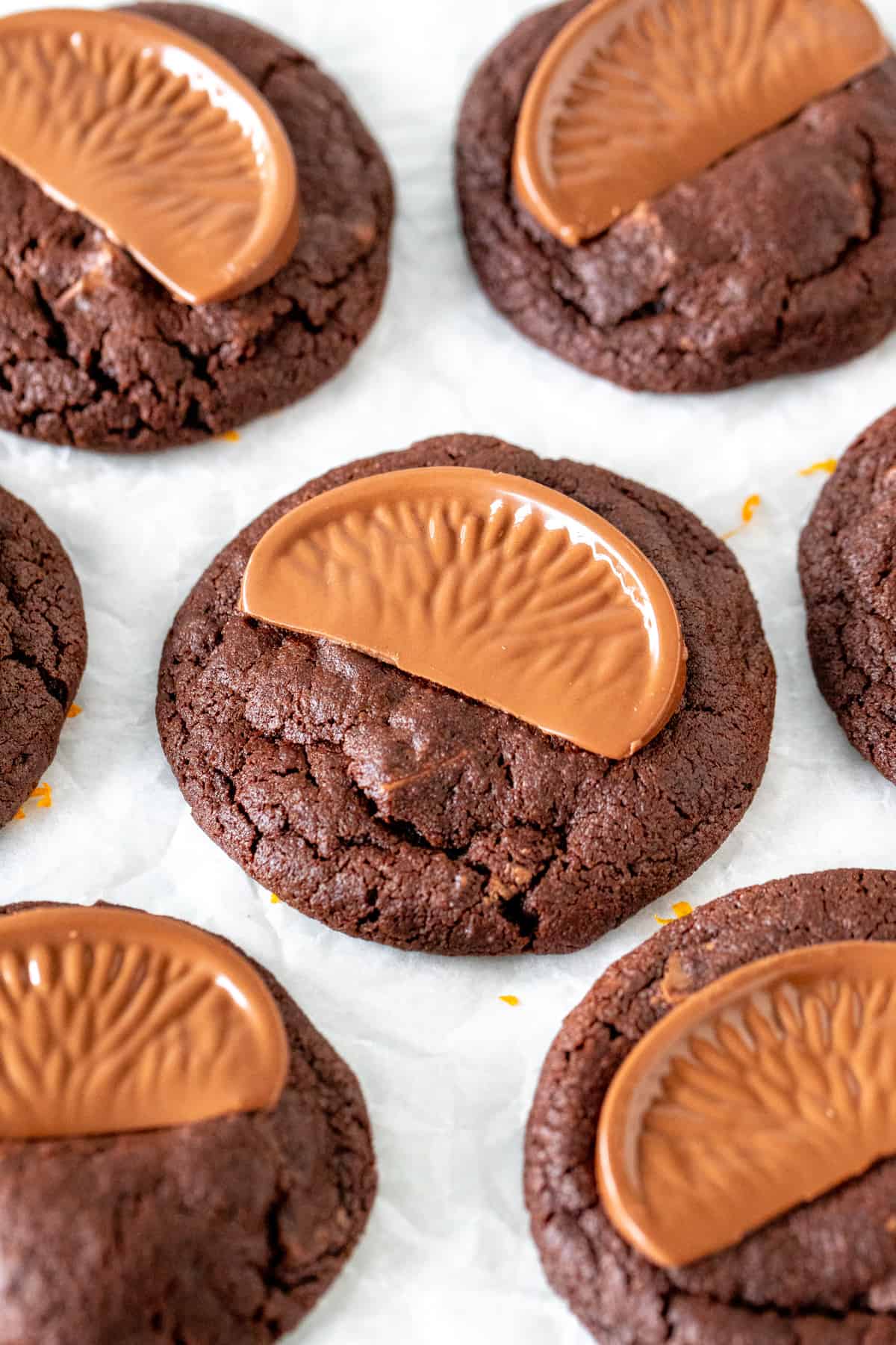 Chocolate orange cookies on baking paper