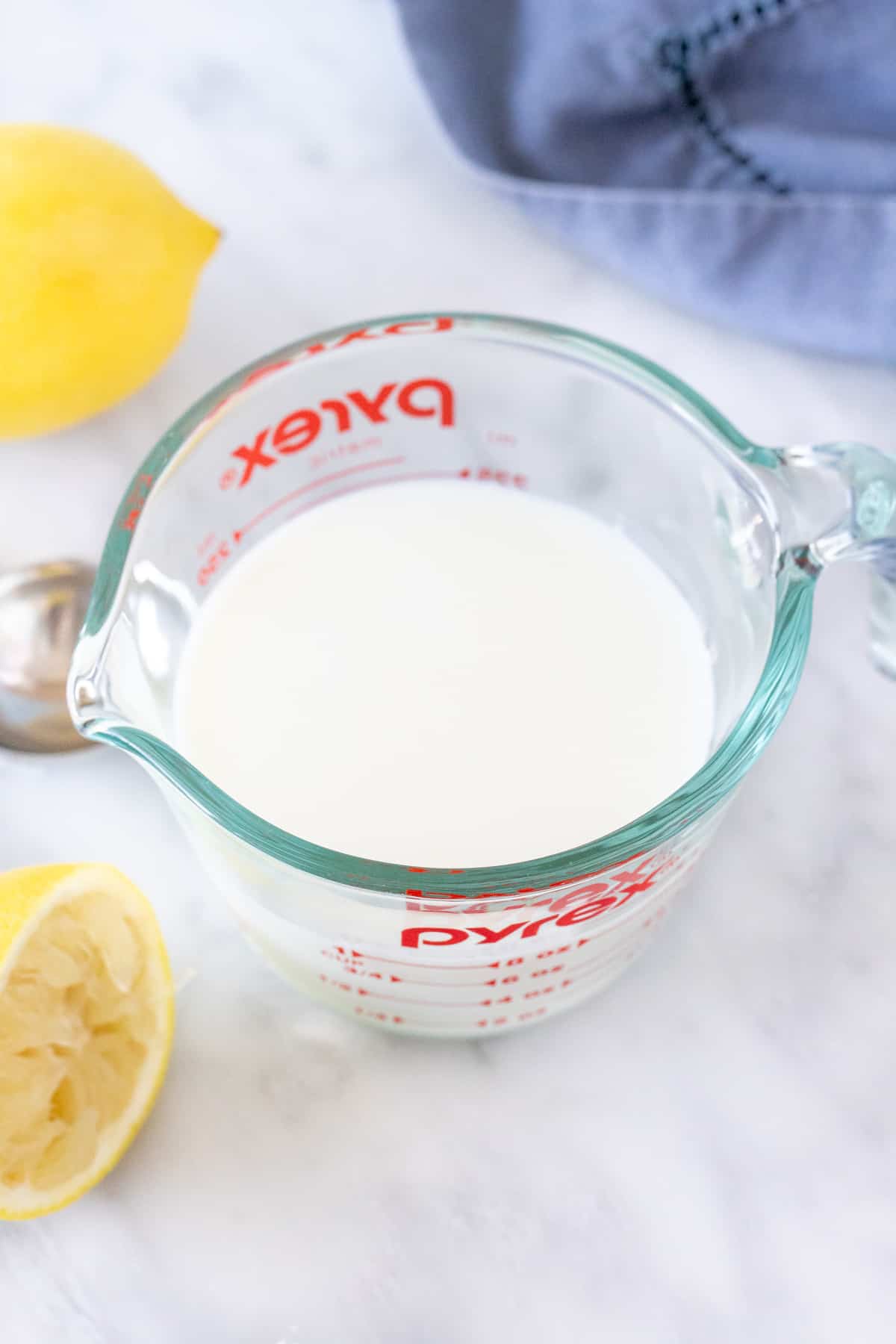 Homemade buttermilk, made with lemon juice and milk