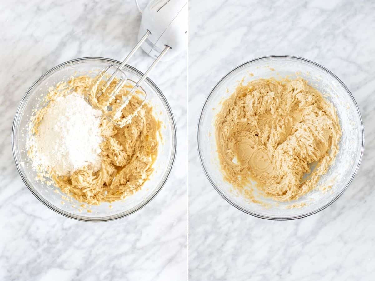 Cookie dough, before and after the dry ingredients are mixed in