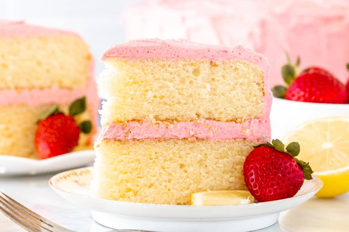 Slice of strawberry lemon cake