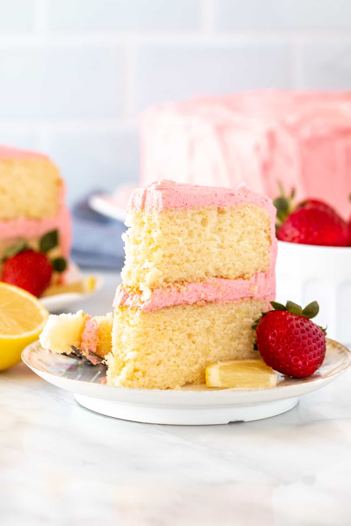 Slice of strawberry lemonade cake