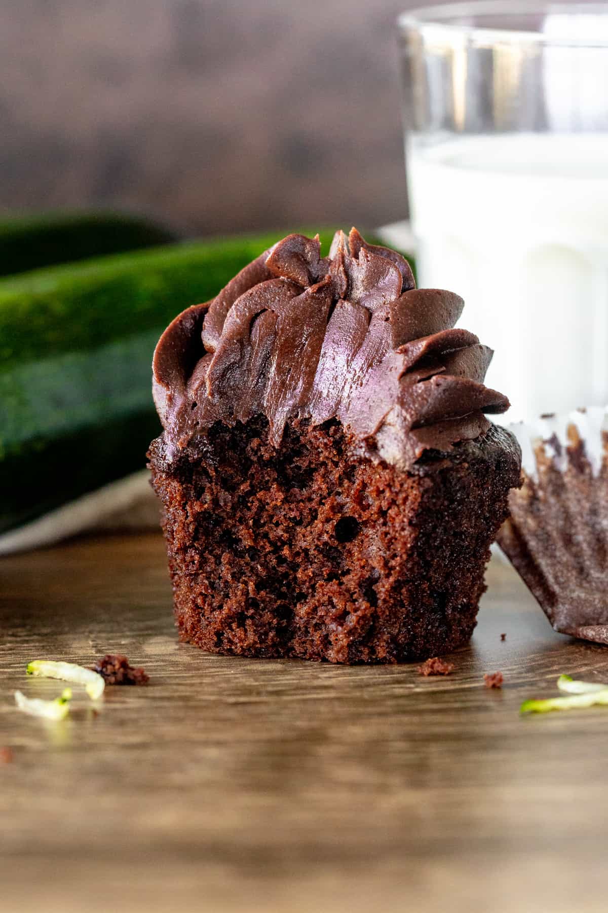 Chocolate zucchini cupcake with chocolate frosting