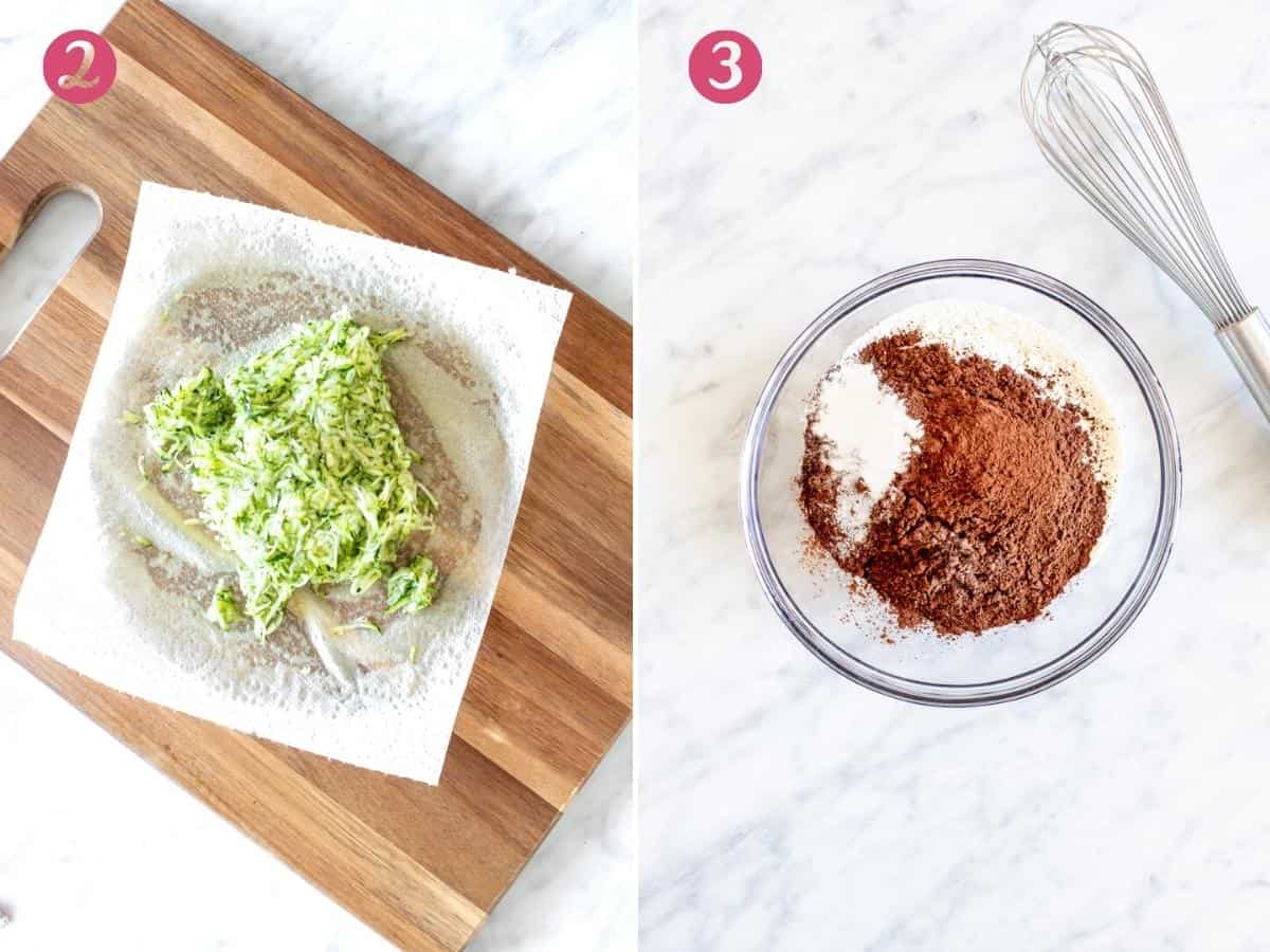 2 steps when making chocolate zucchini cupcakes