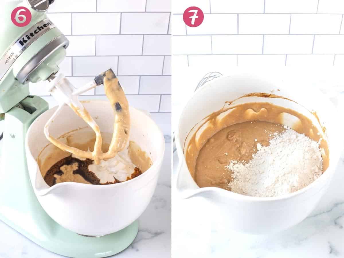 2 steps of mixing bowl for making coffee bundt cake