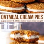 These oatmeal cream pie cookies are incredibly chewy with a hint of cinnamon, brown sugar and vanilla. The filling is deliciously creamy and not too sweet either. They're the homemade version of the classic Lil' Debbie cookies, but so much better! #cookies #oatmealcreampies #oatmealcremepies #lildebbie #homemade #sandwichcookies #oatmealcookies from Just So Tasty