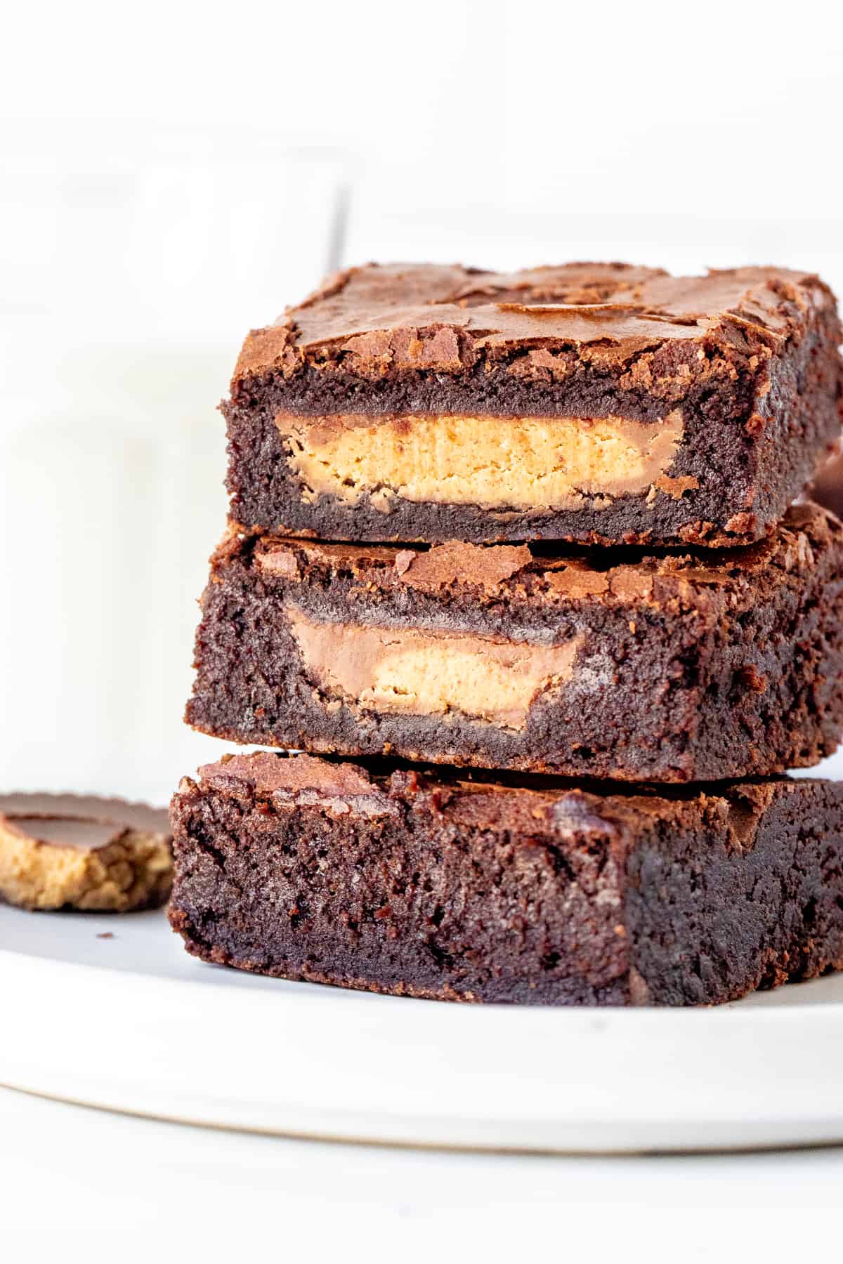 Stack of 3 peanut butter cup brownies