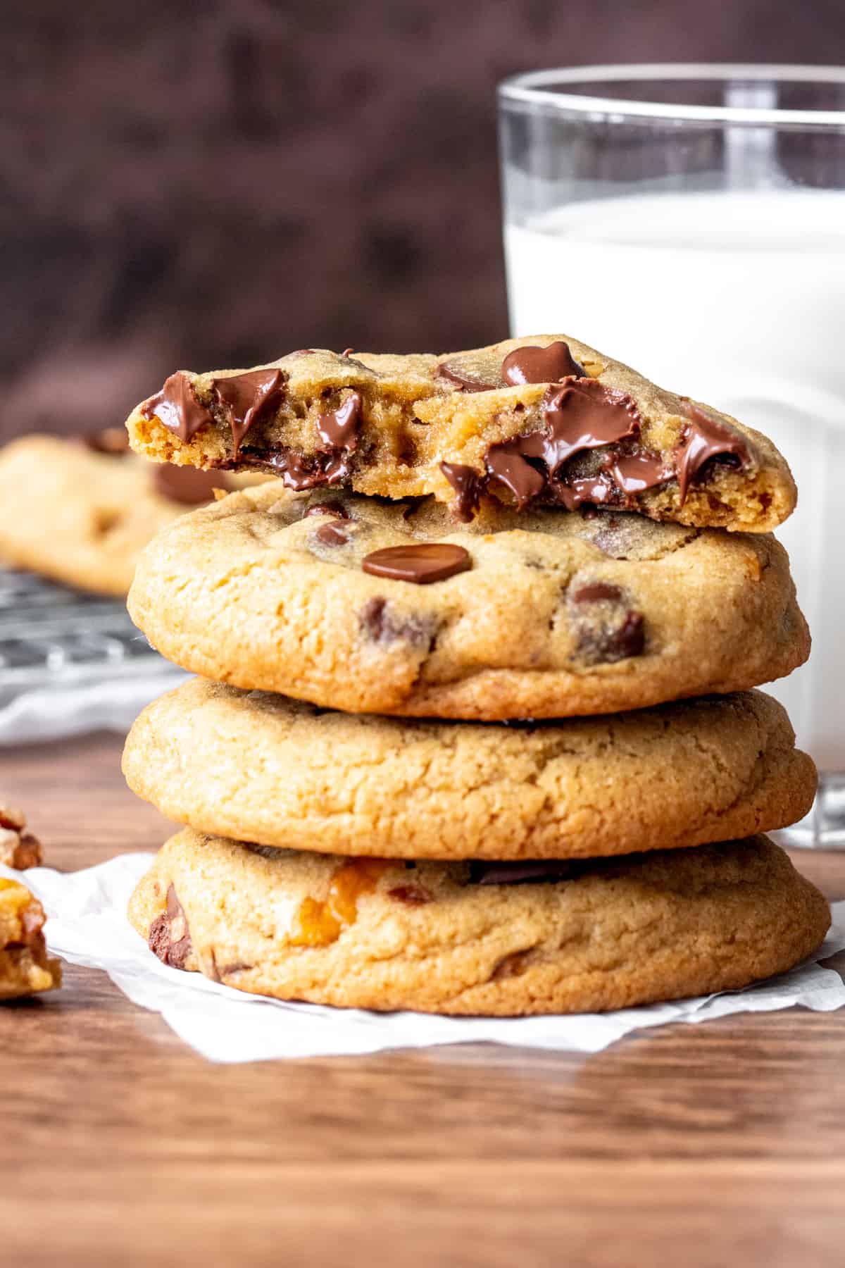 Stack of chocolate chip walnut cookies