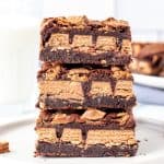Stack of 3 Kit Kat brownies, stacked one on top of each other.