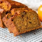 Pumpkin banana loaf, with a few pieces sliced
